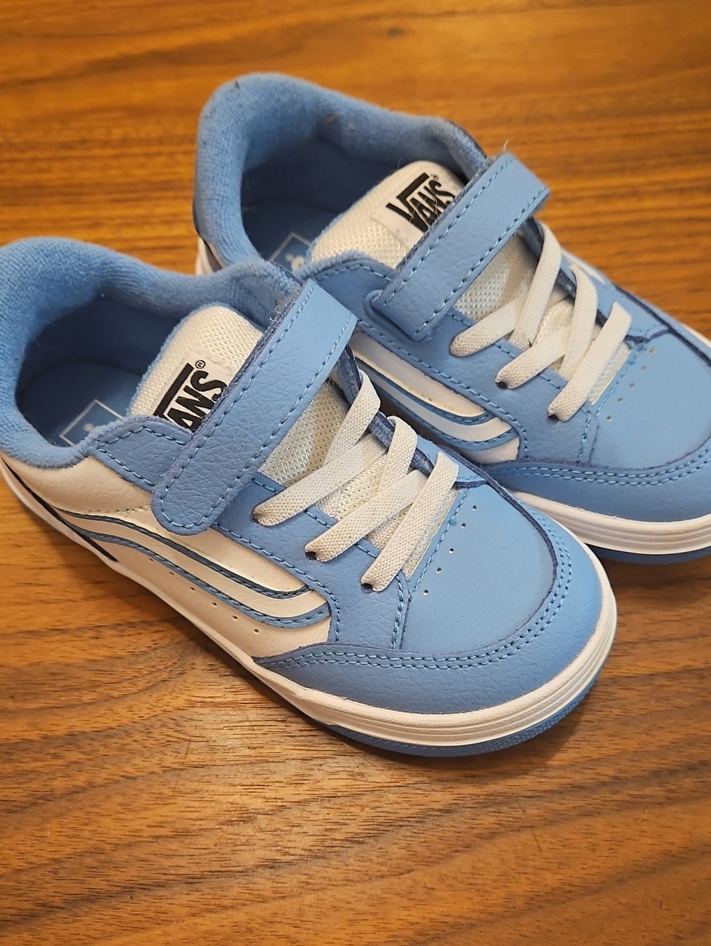 Vans Kids Blue and White Low-Top Skate Sneakers with Velcro